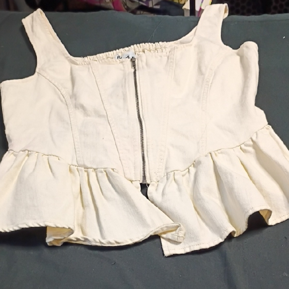 Women's Cream Ruffle Top